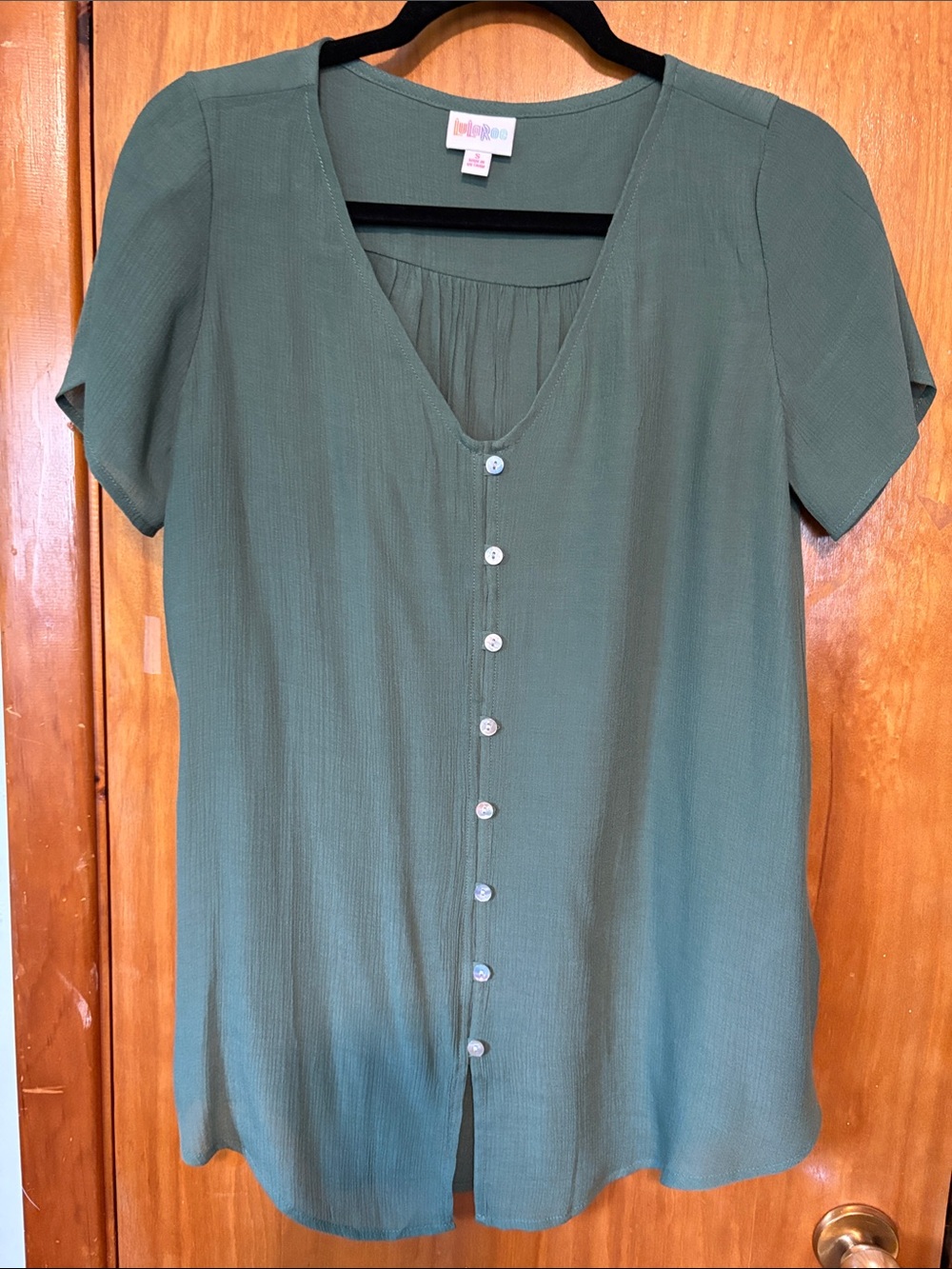 NWOT LuLaRoe Olive Green Button-Down V-Neck Top - Size S - Never Worn